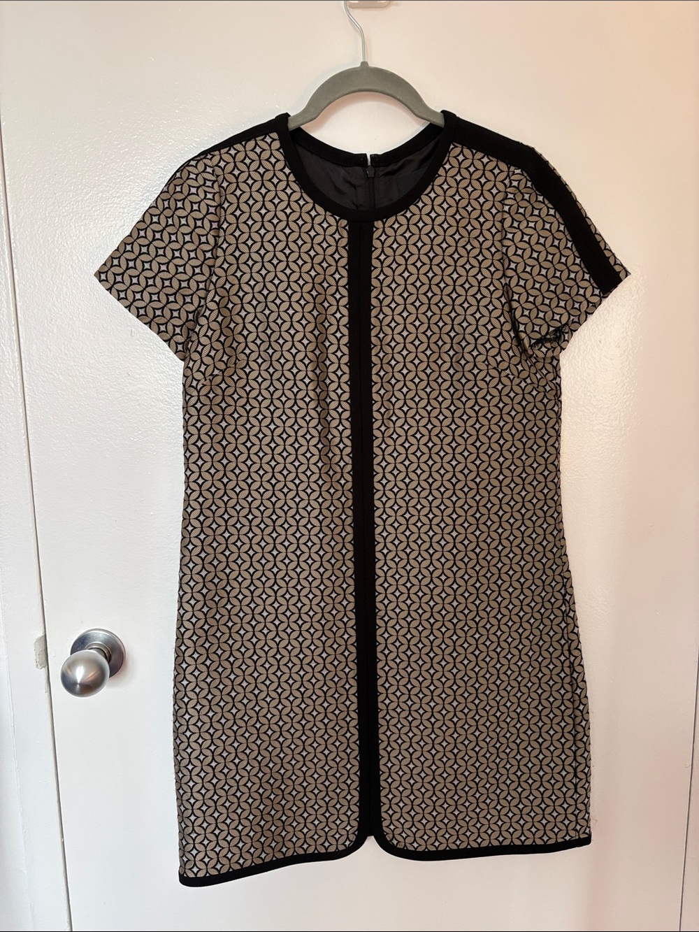 J. Crew Collection Gold and Black Geometric Short Sleeve Shift Dress